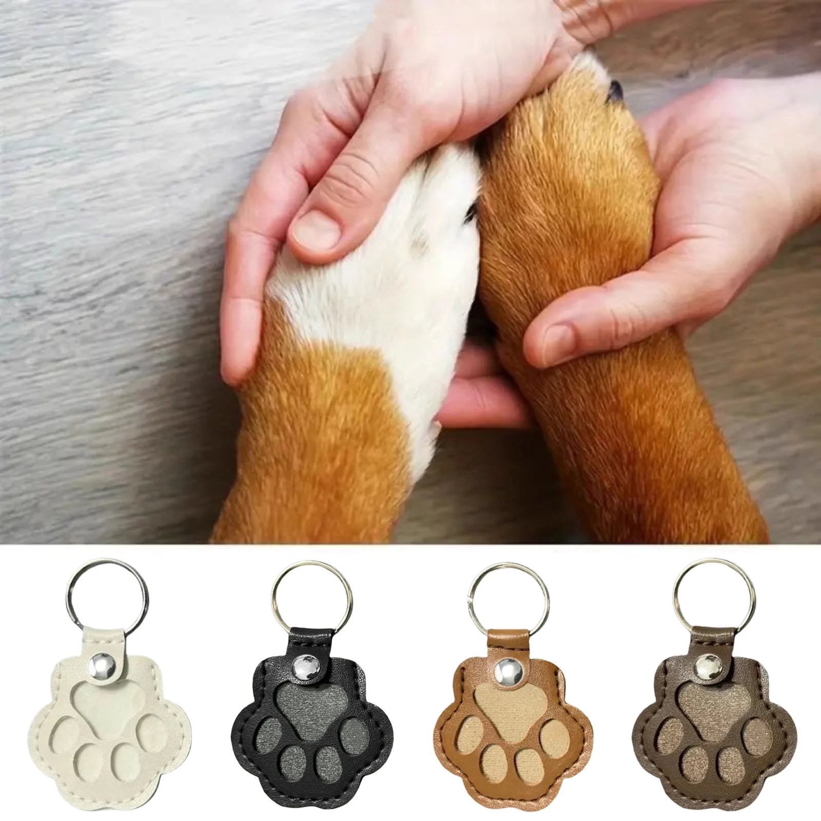 Dog Fur Storage Keychain for Dog Cat Paw Shaped Keychain, Pet Hair Keepsake Keychains, Cute Leather Paw Keychains, Pet Memorial Gifts for Bag Purse Paw Charm Key Holder, White