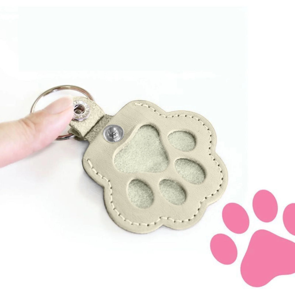 Dog Fur Storage Keychain for Dog Cat Paw Shaped Keychain, Pet Hair Keepsake Keychains, Cute Leather Paw Keychains, Pet Memorial Gifts for Bag Purse Paw Charm Key Holder, White